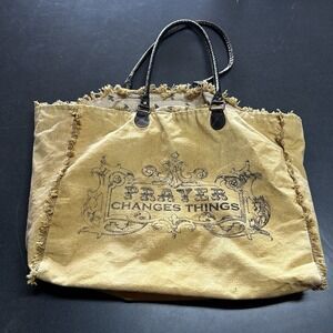 Vintage Addiction Recycled Canvas Leather Tote Bag Prayer Changes Things